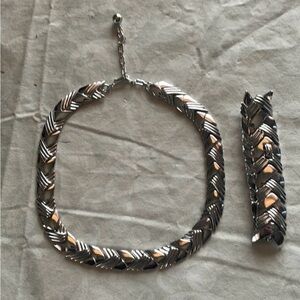 Crown Trifari Silver Necklace and Bracelet Set